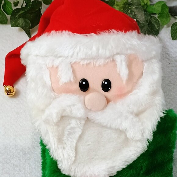 NWOT: Santa Stocking Red, Green & White Plush Christmas Jingle Bells sz see decr - Picture 3 of 4